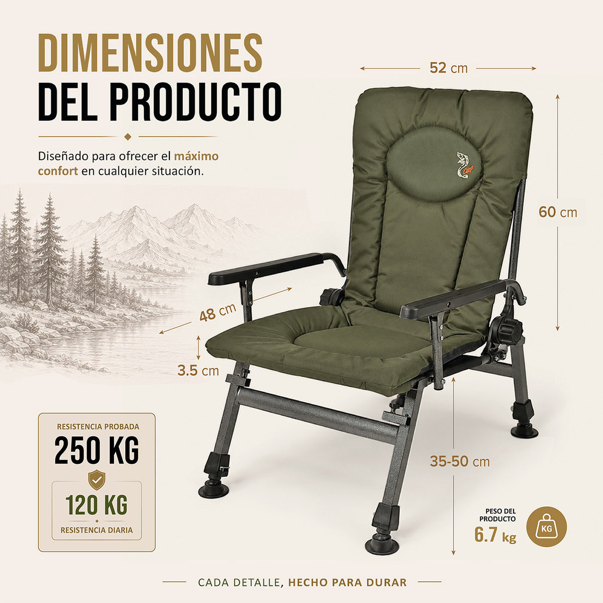 CUZO F5R – Fauteuil pliant pour camping, pêche, jardin & extérieur, couleur verte