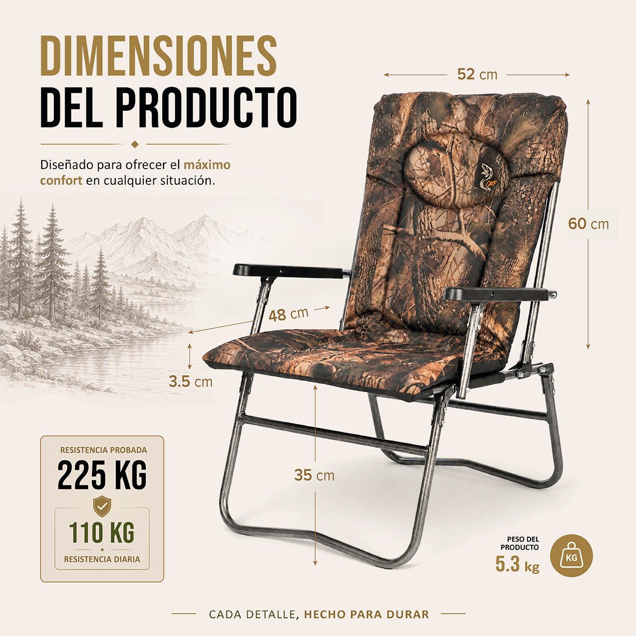 CUZO F7R - Sillón plegable ligero para camping, pesca, jardín y exterior, color Arce