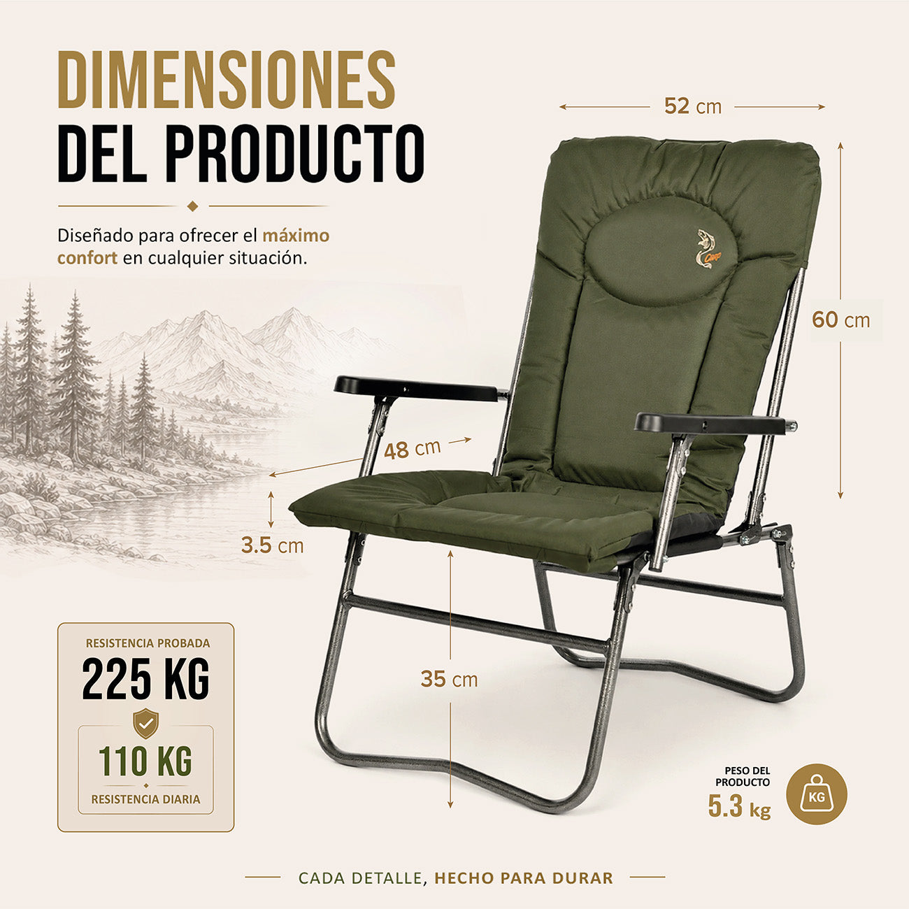 CUZO F7R – Leichter Klappstuhl für Camping, Angeln, Garten & Outdoor, Farbe Grün
