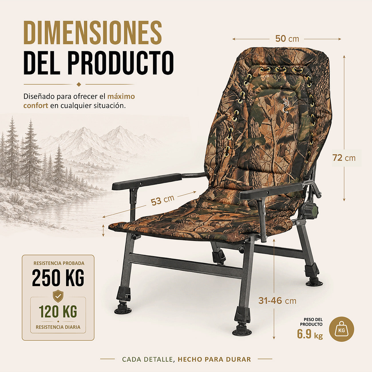 CUZO FK2 - Large folding сhair for Camping, Fishing, Garden & Outdoor, color Maple