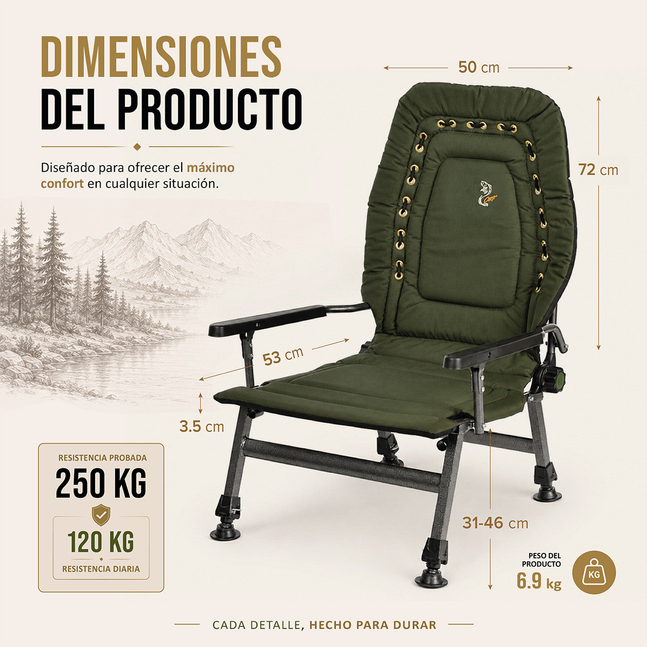 CUZO FK2 - Sillón Grande plegable para camping, pesca, jardín y exterior, color Verde
