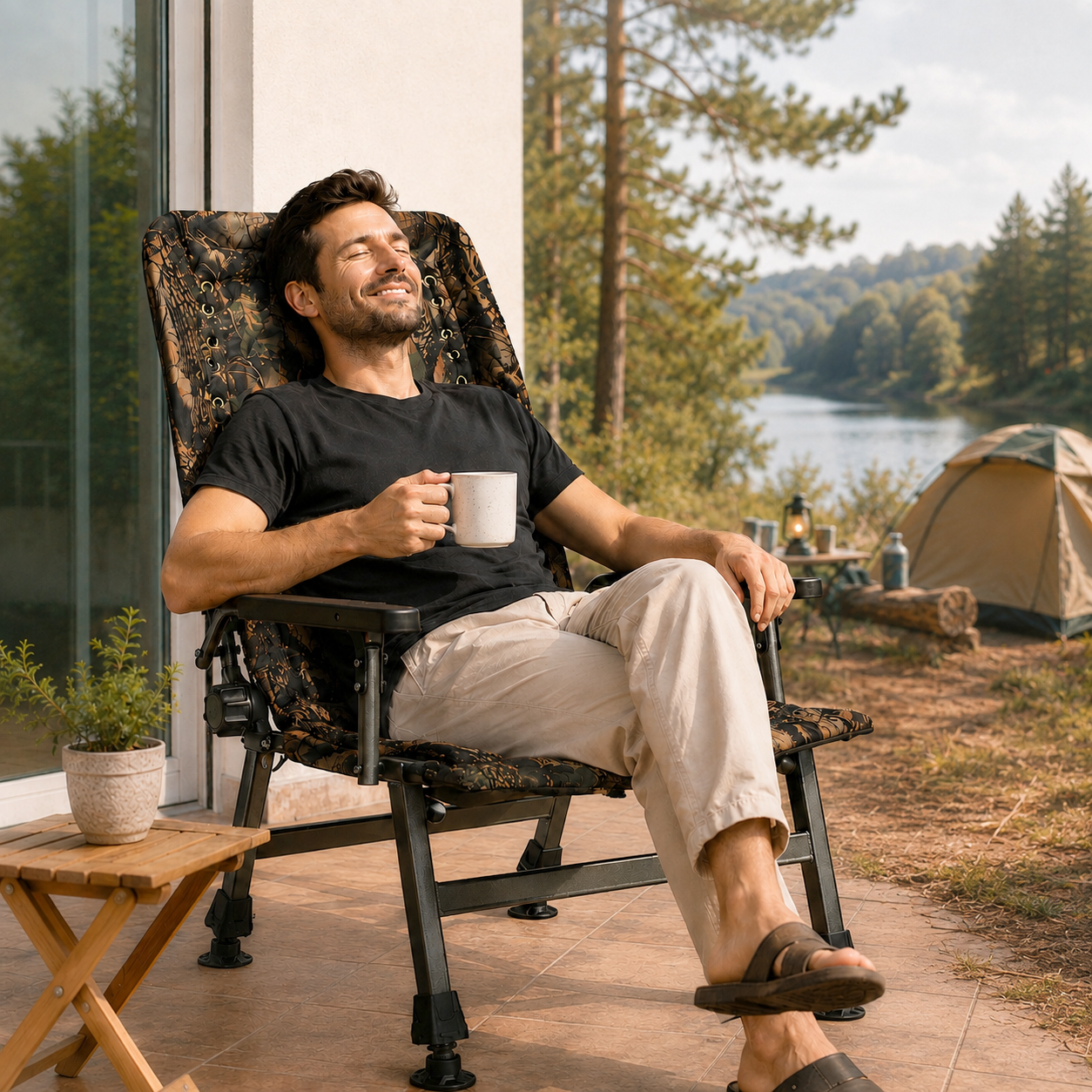 Grand fauteuil pliant inclinable pour camping, pêche, jardin et extérieur CUZO FK2