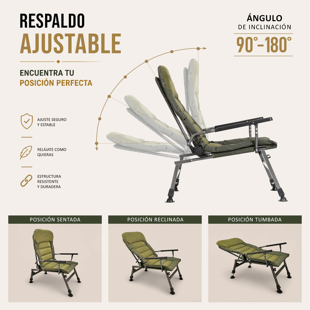 Grand fauteuil pliant inclinable pour camping, pêche, jardin et extérieur CUZO FK6 Premium