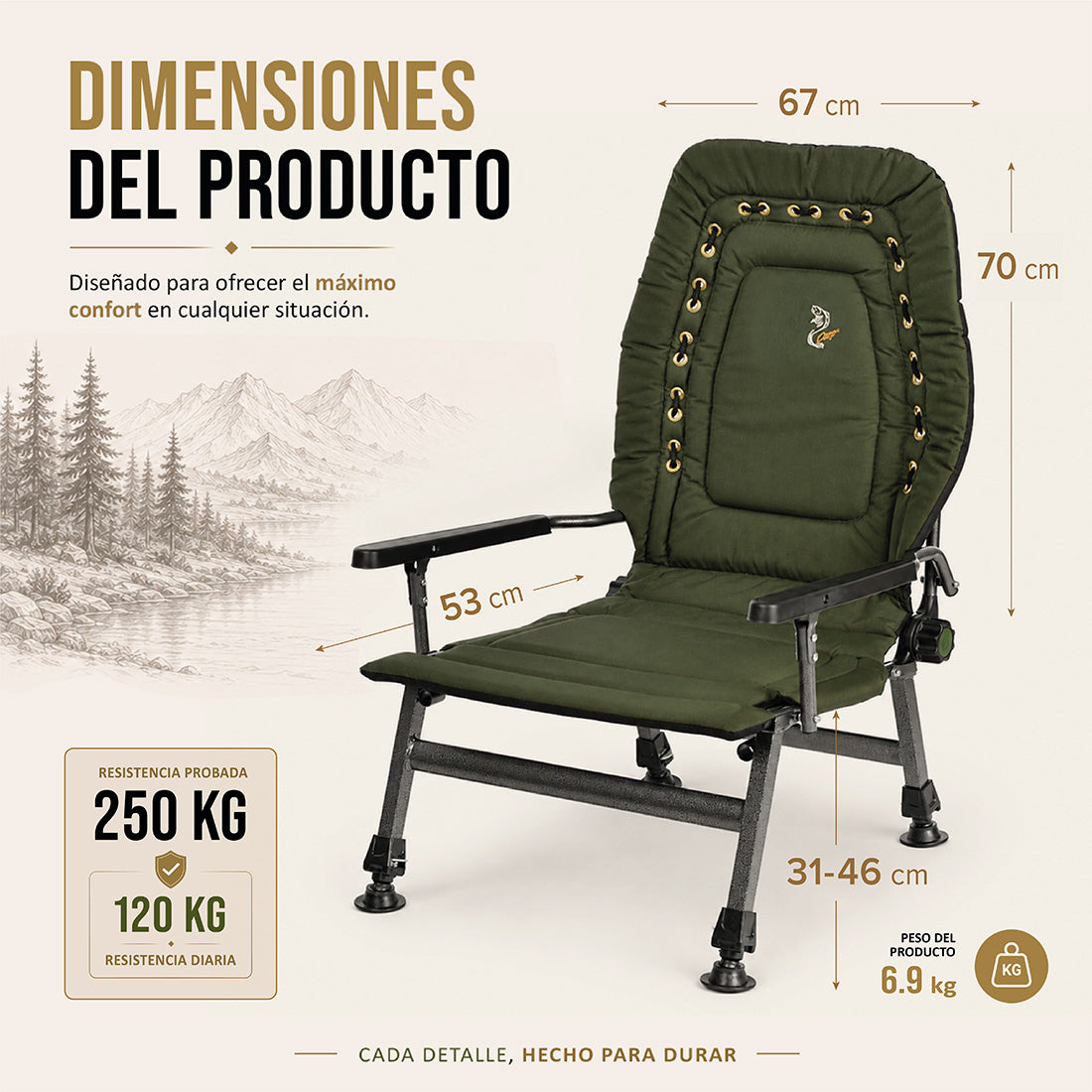 CUZO FK2 – Sillón plegable grande para Carpfishing, Camping y Exterior