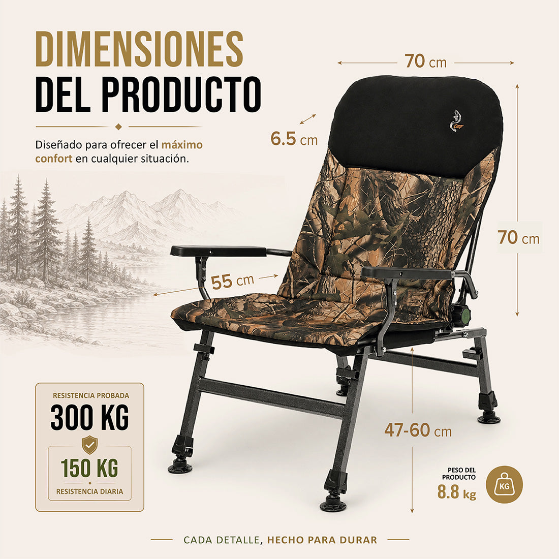 CUZO FK5 – Sillón plegable grande para Carpfishing, Camping y Exterior
