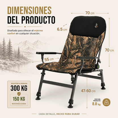 CUZO FK5 – Sillón plegable grande para Carpfishing, Camping y Exterior