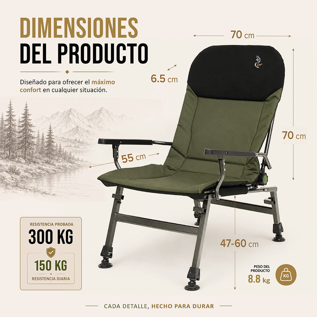 CUZO FK5 – Sillón plegable grande para Carpfishing, Camping y Exterior